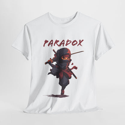 White t-shirt with a graphic of a ninja 2.0