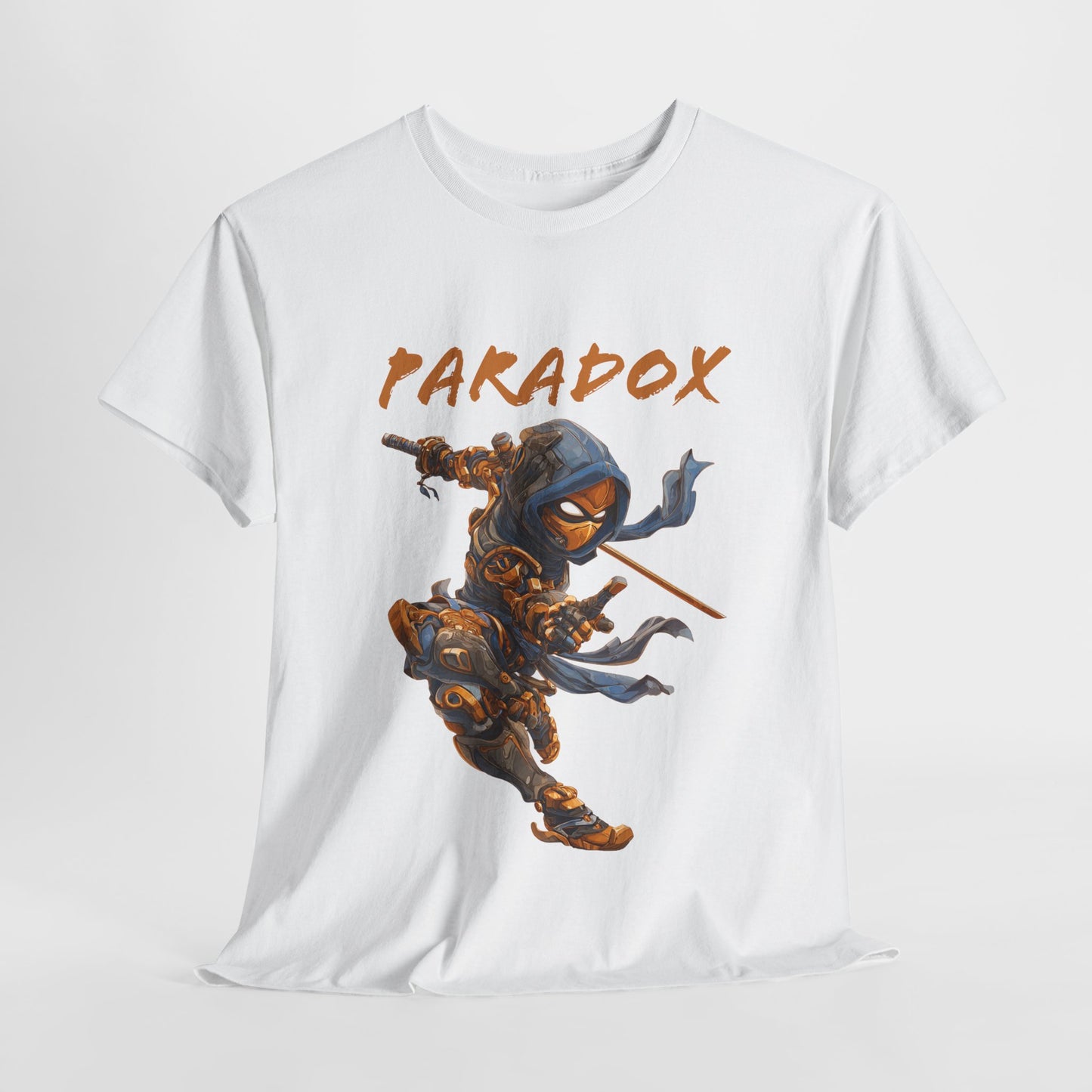 White t-shirt with a graphic of a ninja 3.0