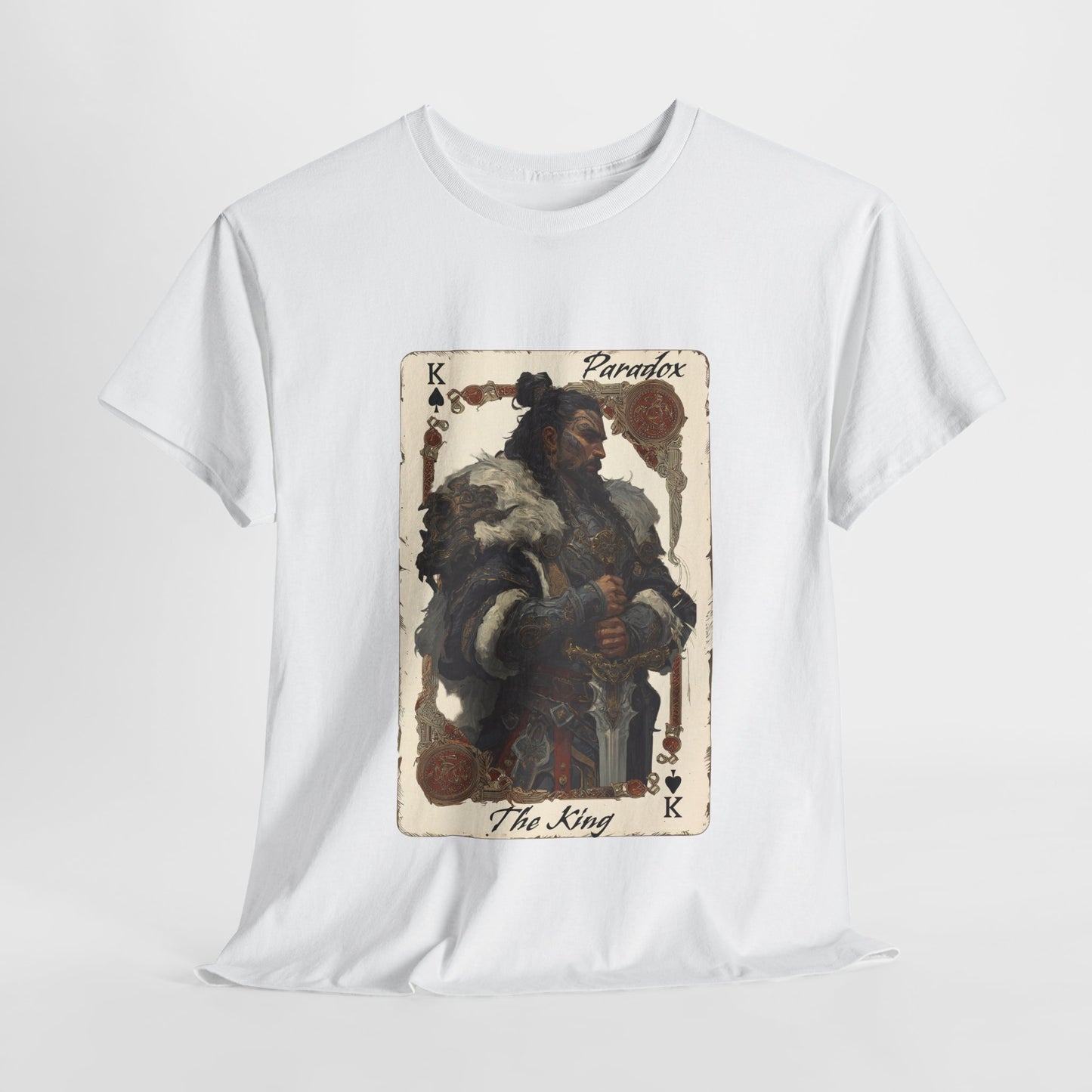 White t-shirt with a graphic of the King of spades