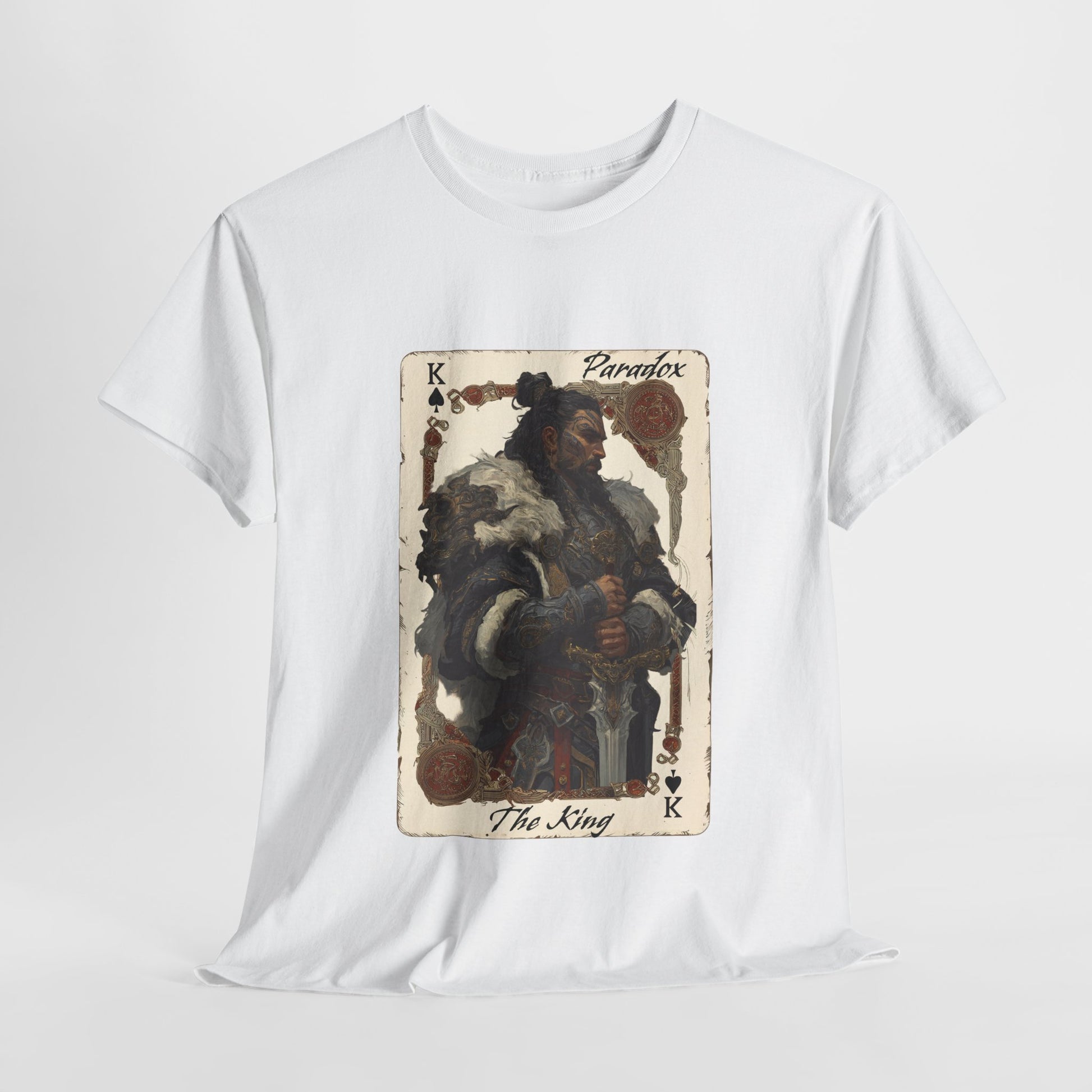 White t-shirt with a graphic of the King of spades