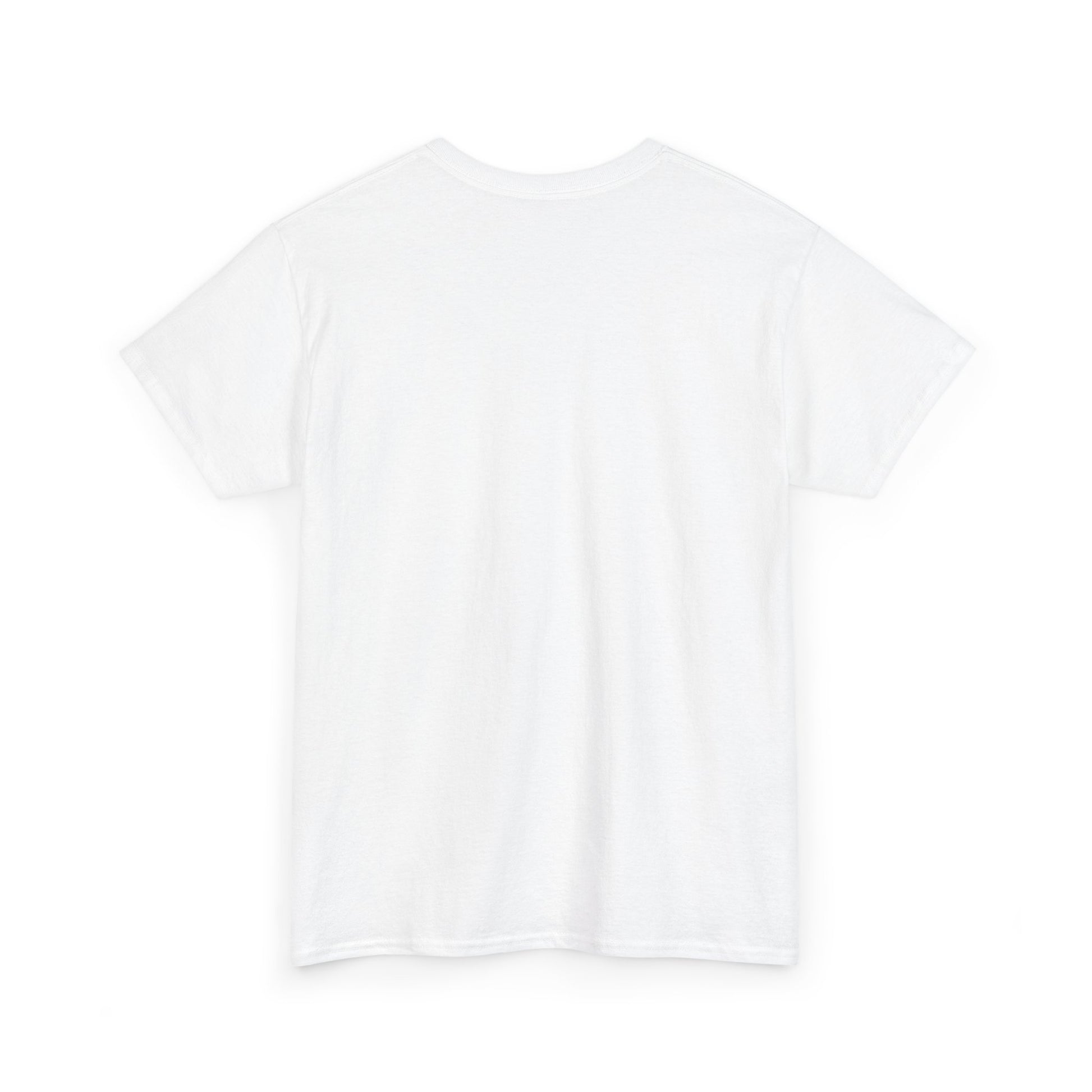 White t-shirt with a pixel graphic of a leopard skateboarding backside
