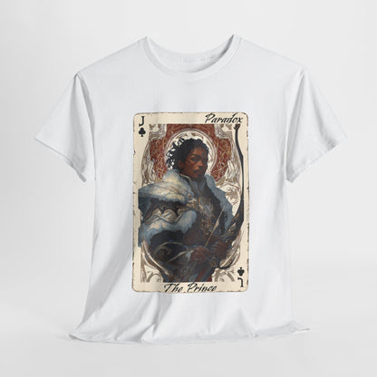 White t-shirt with graphic shirt of the prince of clubs
