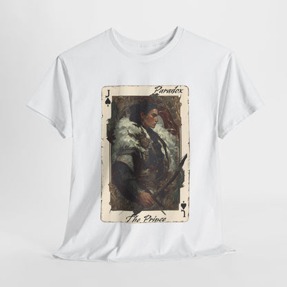 White t-shirt with graphic shirt of the prince of spades