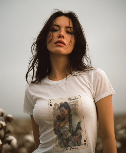 Pink t-shirt with graphic shirt of the queen of spades 