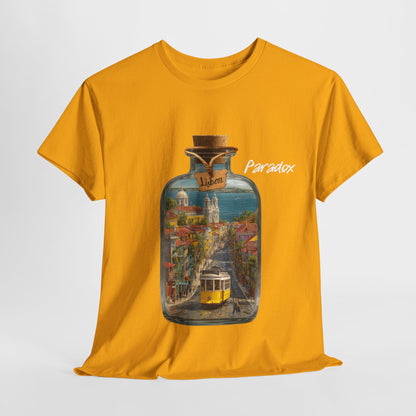 Yellow t-shirt of glass bottle with Lisbon